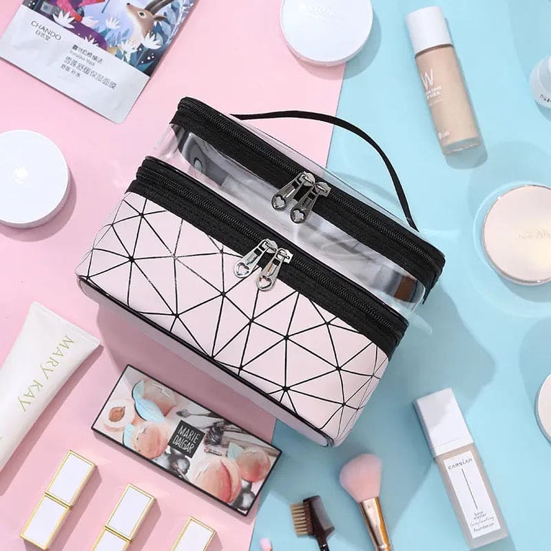 Dual Transparent Cosmetic Bag, Women Make Up Case, Big Capacity Travel Makeup Organizer, Toiletry Beauty Storage, Portable Women Makeup Bag, Travel Carrying Bag, Cosmetic Storage Bag, Dual Zipper Wash Beauty Pouch