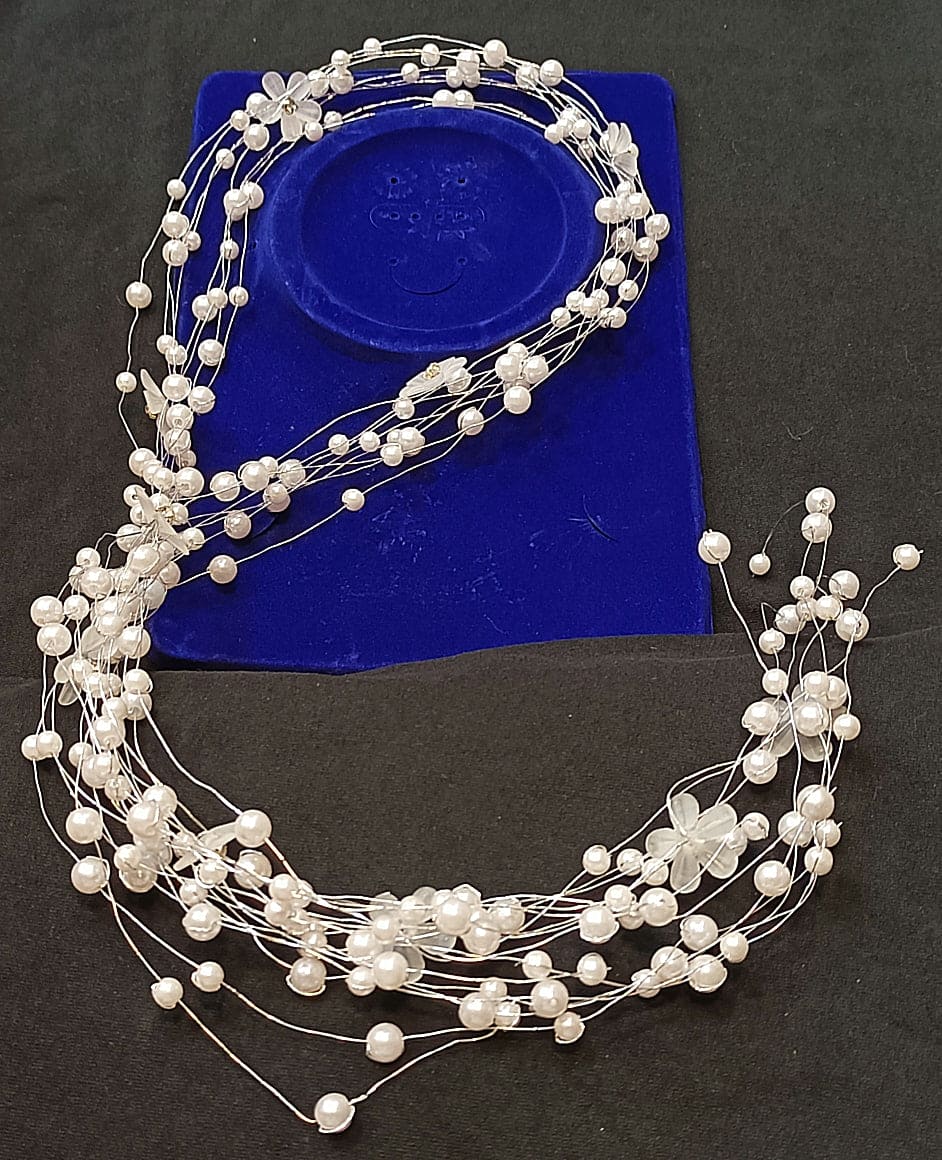 Pearl Hair Chain For Women, Girl Tassel  Flower Tiara Headband Ponytail, Bridal Wedding Tiaras Hand Beaded Long Wreaths Hair Bands, Headdress Mori Pearl Hair Band, Wedding Accessories