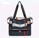 Durable Fitness Handbag, Folding Duffel Bag, Waterproof High Capacity Fashion Plaid Travel Hand Bag, Wet Dry Separation Sports Tote Bag, Women Shoulder Bags, Multifunctional Travel Bag, Convenient Foldable Travel Storage Bag