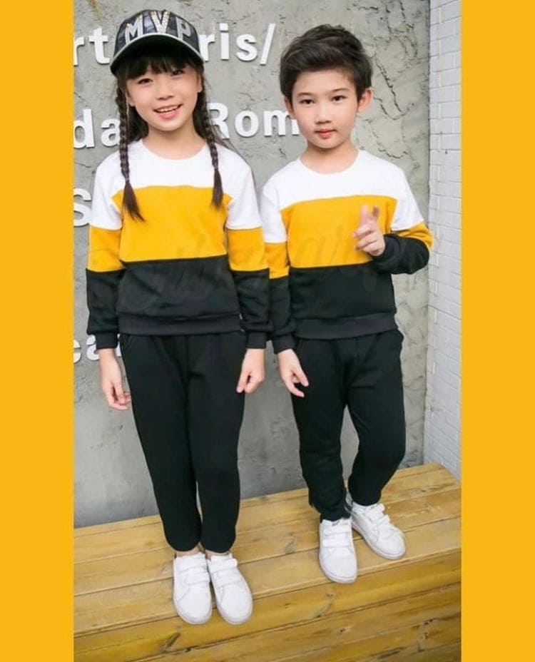1 Pair Children Cool Tracksuit, Girl Boy Autumn Clothes Set, Contrast Color Long Sleeve Round Neck Sweatshirt + Elastic Waist Trousers