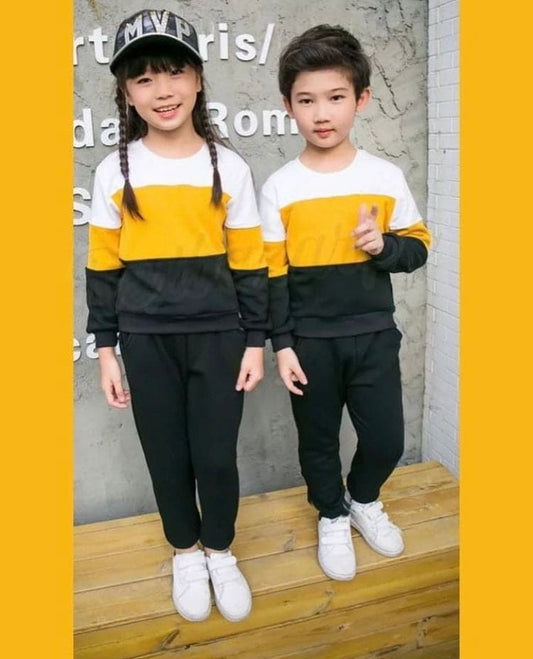 1 Pair Children Cool Tracksuit, Girl Boy Autumn Clothes Set, Contrast Color Long Sleeve Round Neck Sweatshirt + Elastic Waist Trousers