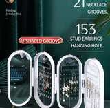 4 Doors Portable Jewelry Organizer With Mirror, Earrings Display Jewelry Rack, Hanging Earrings Holder