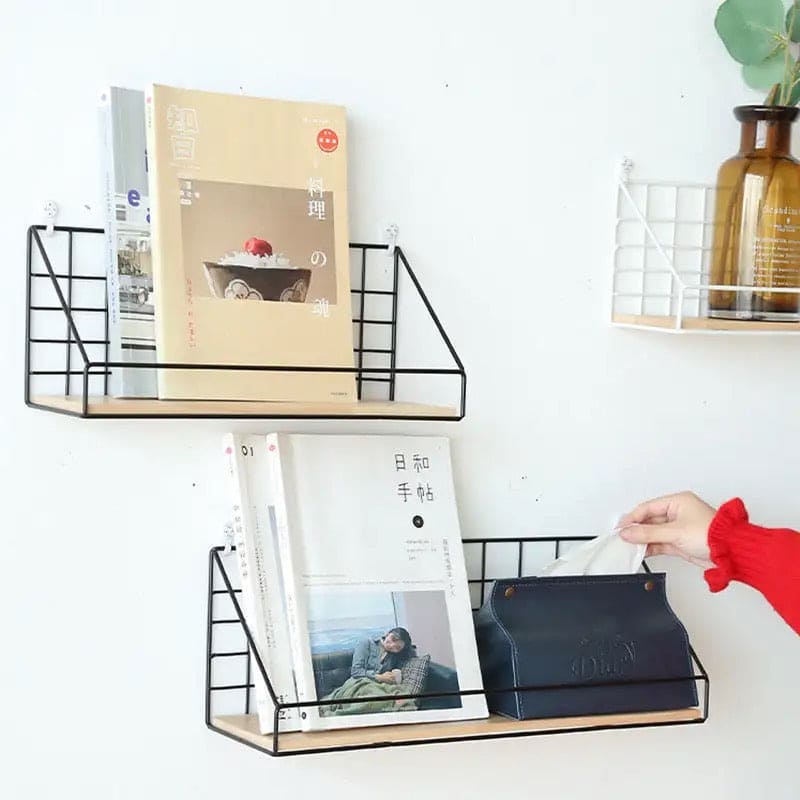 Gird Wall Shelf, Grid Wall Hanging Shelf, Wire Wood Organizer,  Iron Floating Display Shelf, Home Decorative Hanging Grid Basket, Wall Art Shelve Flower Pot Stand