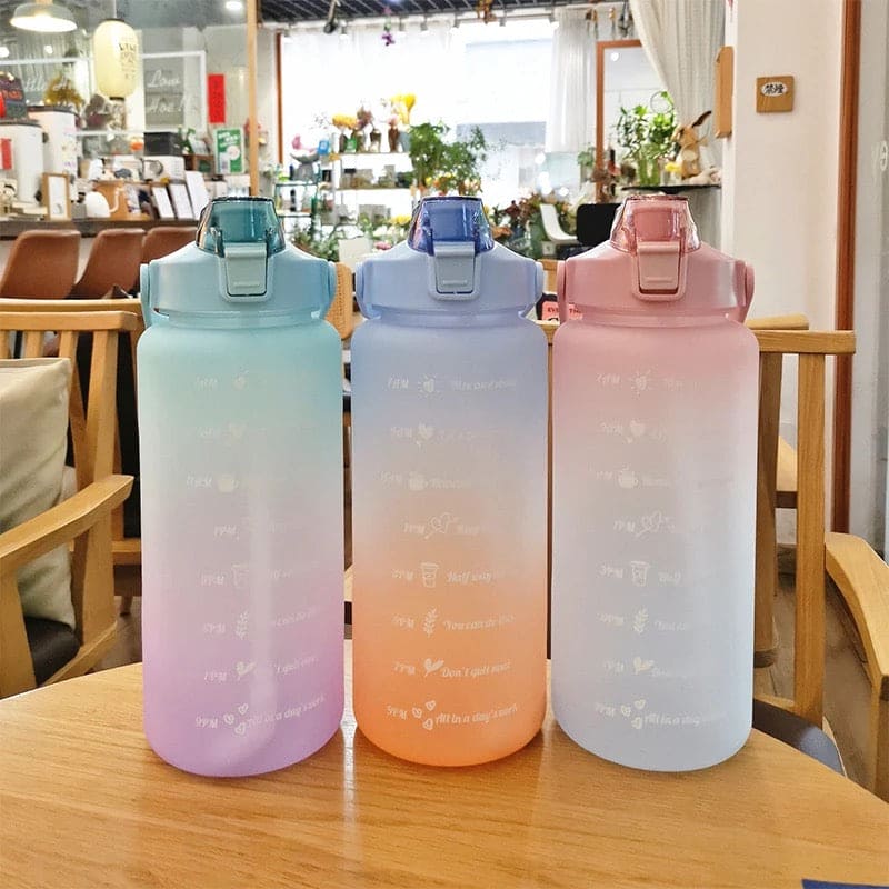 2L Gradient Water Bottle,  Flip Lid Drink Jug, Water Flask Drinking Bottle, Outdoor Sports Portable Plastic Cold Water Cups, Transparent Frosted Plastic Water Bottle