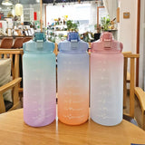 2L Gradient Water Bottle,  Flip Lid Drink Jug, Water Flask Drinking Bottle, Outdoor Sports Portable Plastic Cold Water Cups, Transparent Frosted Plastic Water Bottle