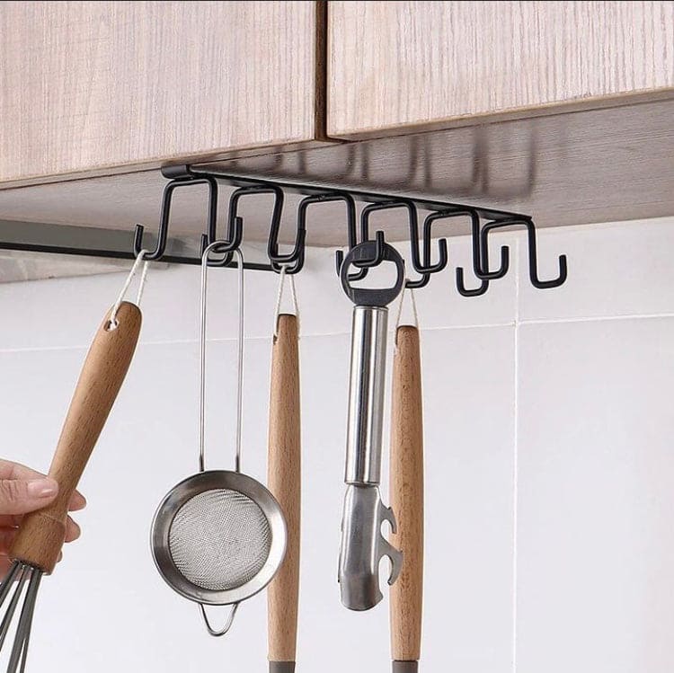 Clever Metal Hook Rack, Multi Hooks Mug Hook Rack Space Saving Quality Cabinet Hook Multifunctional Storage Holder Hanging Cup Holder Kitchen Organizer, Multifunctional Stuck Board Organizer, Under Cabinet Closet Hook Rack