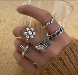 Punk Butterfly Finger Ring Set, Multi Element Ring, Vintage Goth Punk Knuckle Rings Set for Women, Midi Rings For Women Fashion Jewellery