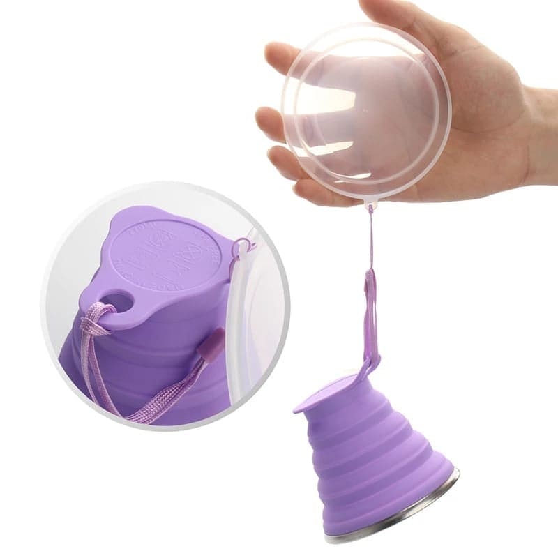 Travel Retractable Silicone Fold Cup With Lid, Silicone Collapsible Travel Cup, Outdoor Portable Folding Camping Cups With Lids, Expandable Drinking Cups, BPA Free Lid Retractable Travel Mini Coffee Cups