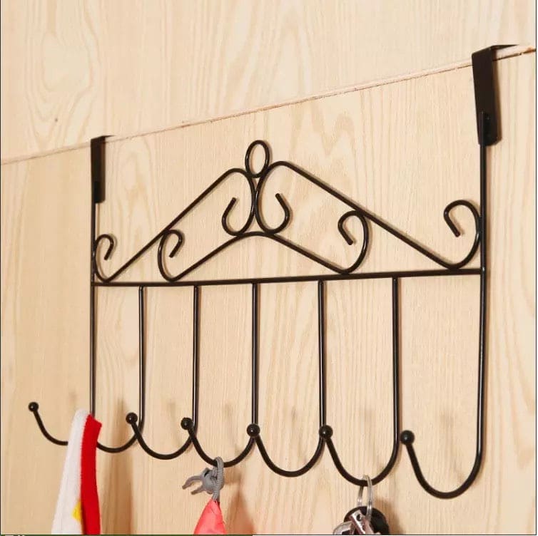 7 Hook Iron Door Hanger, Door Rear Behind Hook,  Wall Mounted Storage Hanger Hook, Wrought Iron Hooks for Home Bedroom Bathroom Hat Coat Clothes, Towel Hat Clothes Wall Rack