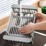 Stainless Steel Dish Drainer, Retractable Tableware Dish Drying Holder, Adjustable Sink Dish Drainer, Fruit Vegetable Washing Drainer, Stainless Steel Sink Rack, Scalable Dish Drying Rack, Kitchen Organizer Basket, Over The Sink Dish Drying Rack