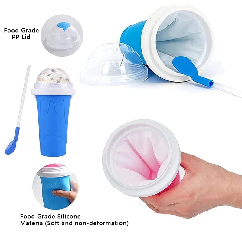 Slushy Ice Maker Cup, Silicon Ice Cream Slushy Maker Bottle Shake Cup, Magic Quick Frozen Smoothies Cup, Summer Squeeze Homemade Juice Water Bottle, Double Layer Squeeze Slushy Maker Cup, Homemade Milk Shake Ice Cream Maker