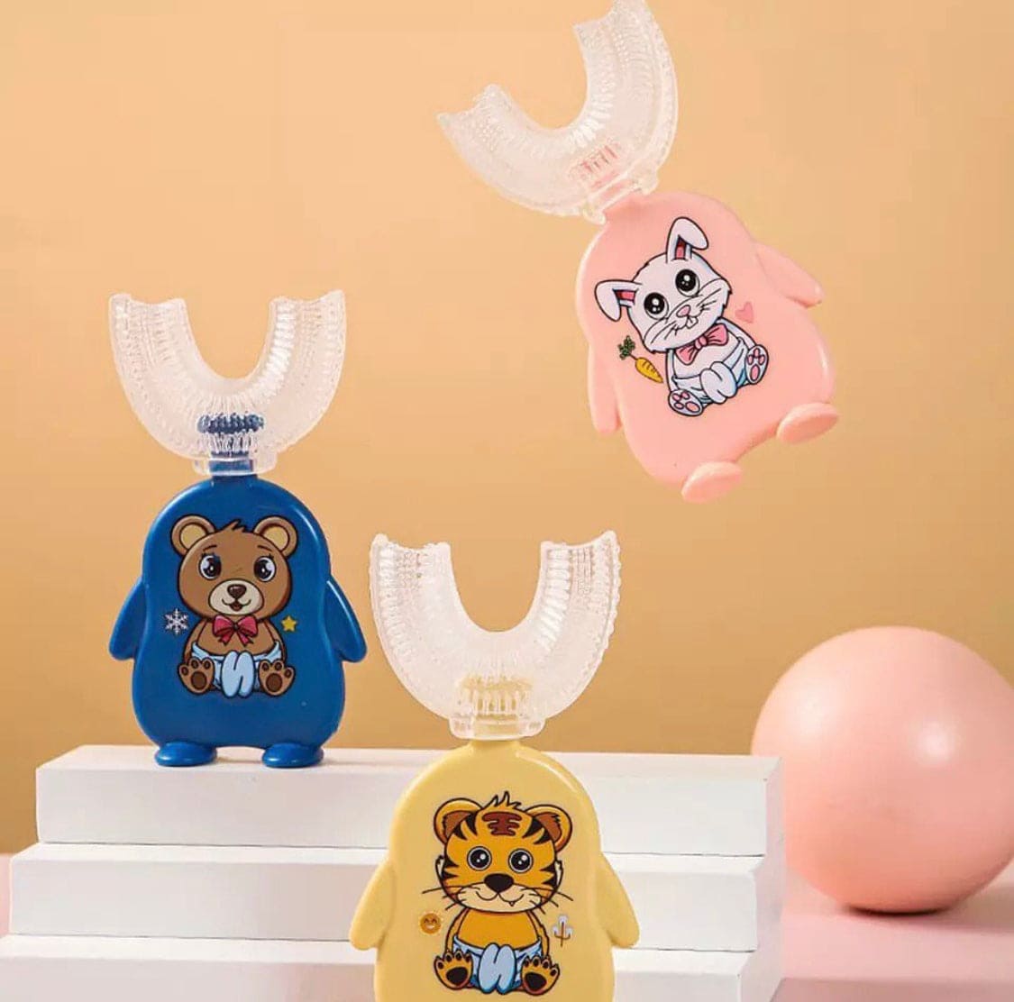 Animal Pattern Kids U Shaped Silicon Cleaning Toothbrush, 360 Degree Cleaning Nurshing Manual Toothbrush, 0-6 Silicon Toothbrush