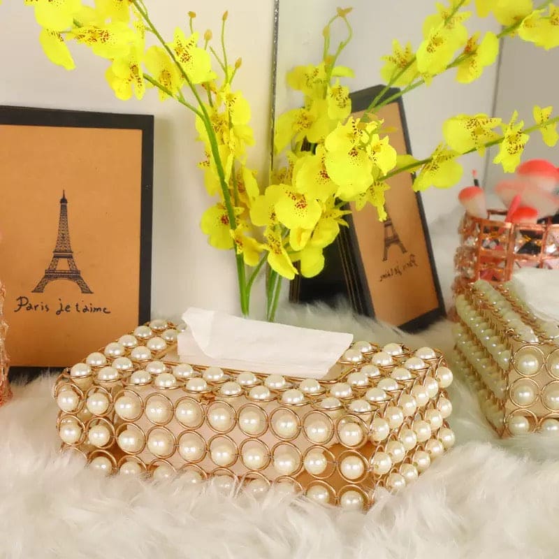 Luxurious Pearl Tissue Box, Nordic Facial Crystal Tissue Box, Napkin Dispenser, Household Pumping Paper Case Luxury Organizer Stand,  Creative Paper Container