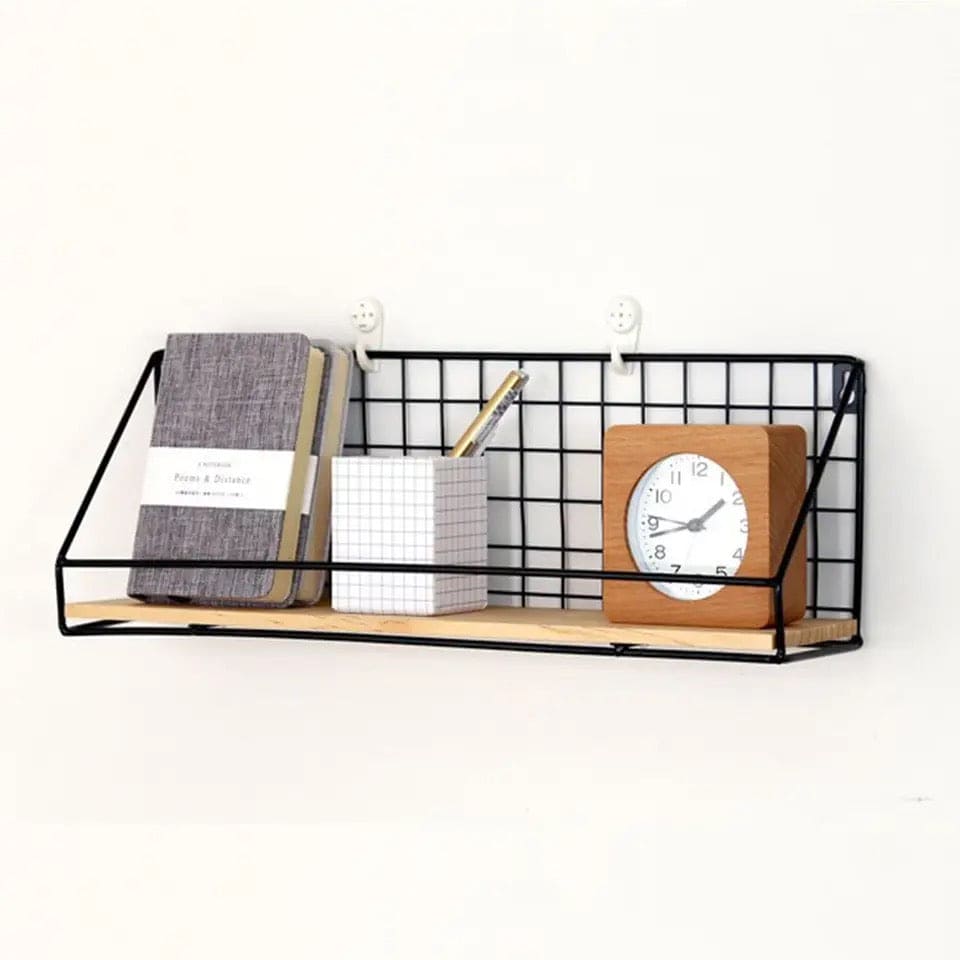 Gird Wall Shelf, Grid Wall Hanging Shelf, Wire Wood Organizer,  Iron Floating Display Shelf, Home Decorative Hanging Grid Basket, Wall Art Shelve Flower Pot Stand