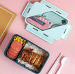 Microwave Oven Lunch Box With Spoon, 2 Compartment Plastic Divided Food Storage Container, Portable Food Grade Plastic Lunch Box, Portable Hermetic Bento Box
