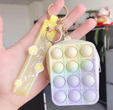 Creative Silicon Decompression Pop Its Bubble Fidget Toy Keychain, Simple Dimple Anti-stress Rainbow Coin Purse Keychain, Anti stress Sensory Toy Key Chain