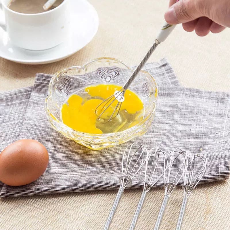 Mini Handle Egg Beater, Cute Cartoon Ceramic Handle Manual Beater, Hand Stirring Beaters, Multifunctional Cream Coffee Churn Baking Accessories Kitchen Tool, Stainless Steel Whisk, Mini Handle Stirrer Whisk
