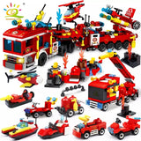 8 in 1 City Command Vehicle Model Building  Blocks, Firefighter Team Rescue Plane Boat Fireman Figure Brick
