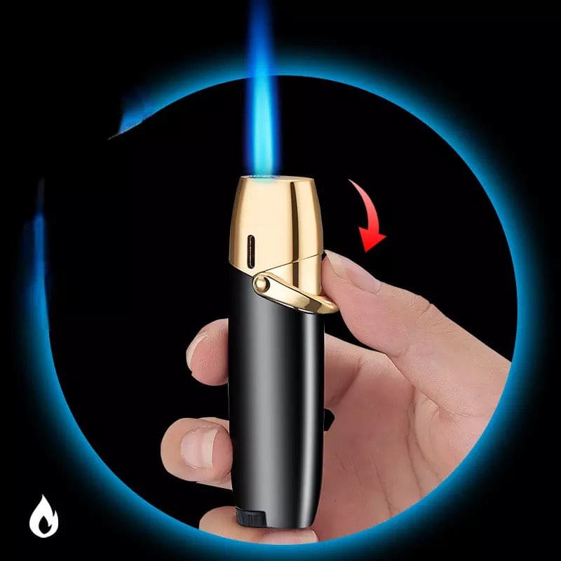 Metal Jet Cigarettes Gas Lighter, Blue Flame Straight Lighter, Butane Inflatable Cigar Lighter, Turbine Windproof Cigar Lighter, Simple Mini Portable Gas Smoking Lighter