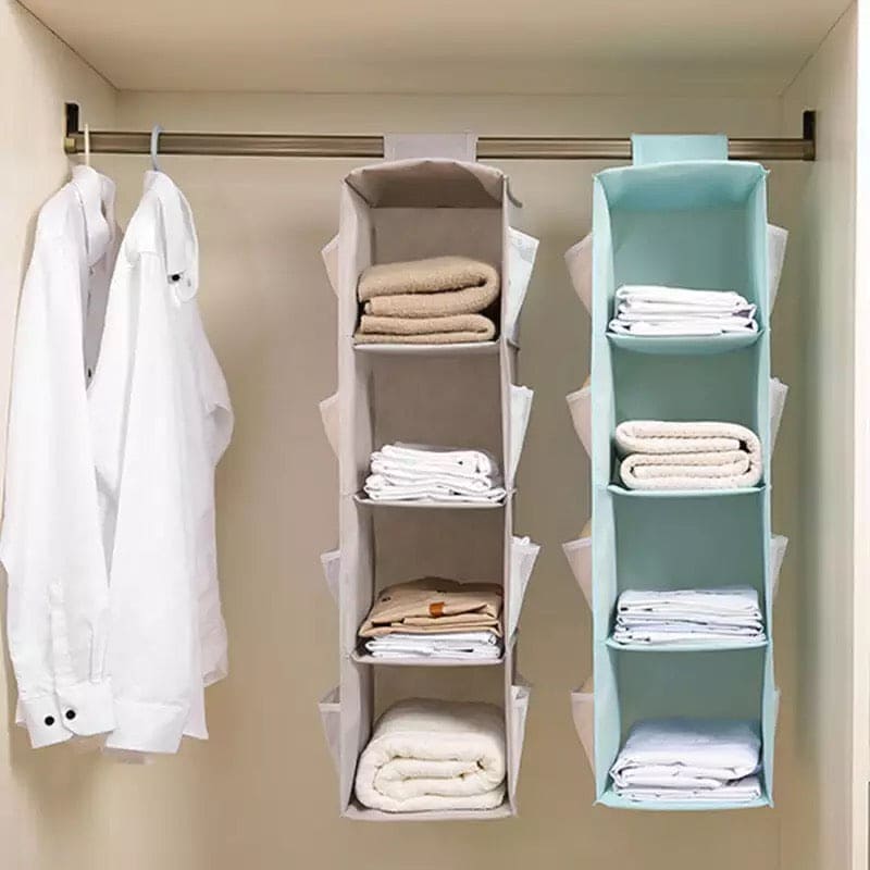 New Hanging Wardrobe, 4 Layer Foldable Closet Organizer, Multilayer Foldable Hanging Storage Rack, Tier Hanger Bag, Wardrobe Storage Holder, Dust-Proof Fabric Hanging Bag, Double Sided Storage Organizer With 8 Frosted Pocket