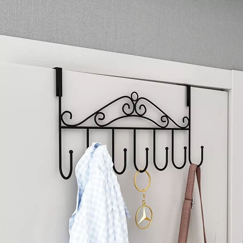 7 Hook Iron Door Hanger, Door Rear Behind Hook,  Wall Mounted Storage Hanger Hook, Wrought Iron Hooks for Home Bedroom Bathroom Hat Coat Clothes, Towel Hat Clothes Wall Rack