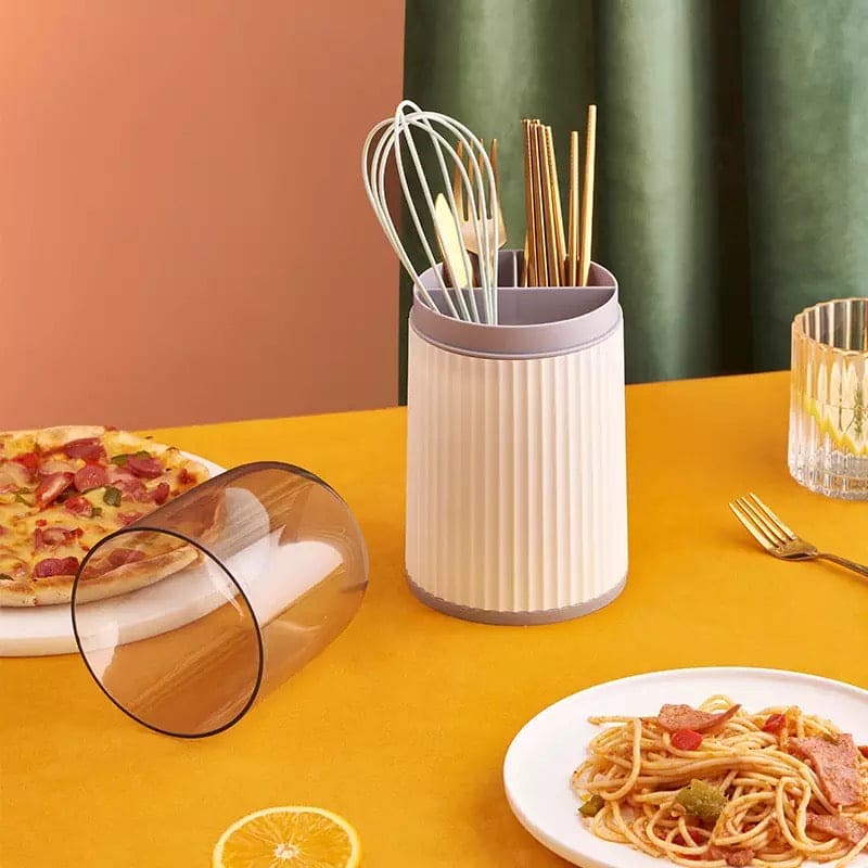 3 Grid Tableware Drying Holder With Lid, Kitchen Cutlery Storage Rack, Chopsticks Spoon Rack, Standing Plastic Storage Container