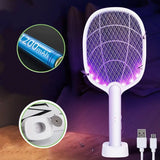 Handheld Electric Mosquito Swatter Racket, 2 in 1 Electric Bug Zapper, Mosquitoes Trap Lamp & Racket, Anti Mosquito Fly Trap, Home Bug Insect Racket, Electric Fly Swatter Racket, USB Rechargeable Electric Fly Swatter For Home and Outdoor