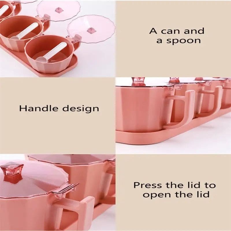 4 Pcs Candy Seasoning Box, Cruet Condiment Bottle Jars, Sugar Storage Seasoning Set, Household Kitchen Seasoning Box, Kitchen Combination Seasoning Box, Kitchen Spice Container Storage Box, Seasoning Spice Pots With Cover and Spoon
