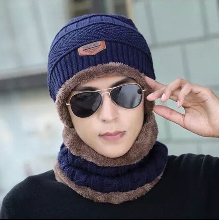 New Beanie Hat, Skin Cap & Scarf Set, New Coral Fleece Scarf, Men Wool Scarf Caps, Winter Beanies for Men