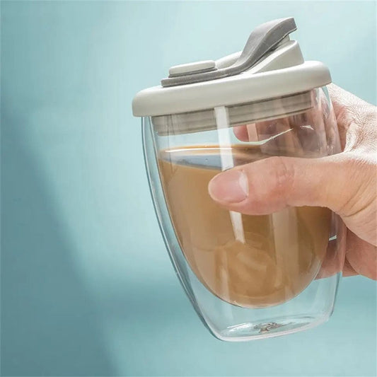 Double Wall Glass, Transparent Insulated Coffee Cup, Transparent Double Layer Wall Glass Cup, Cute Portable Water Cup, Double Wall Glass Cup