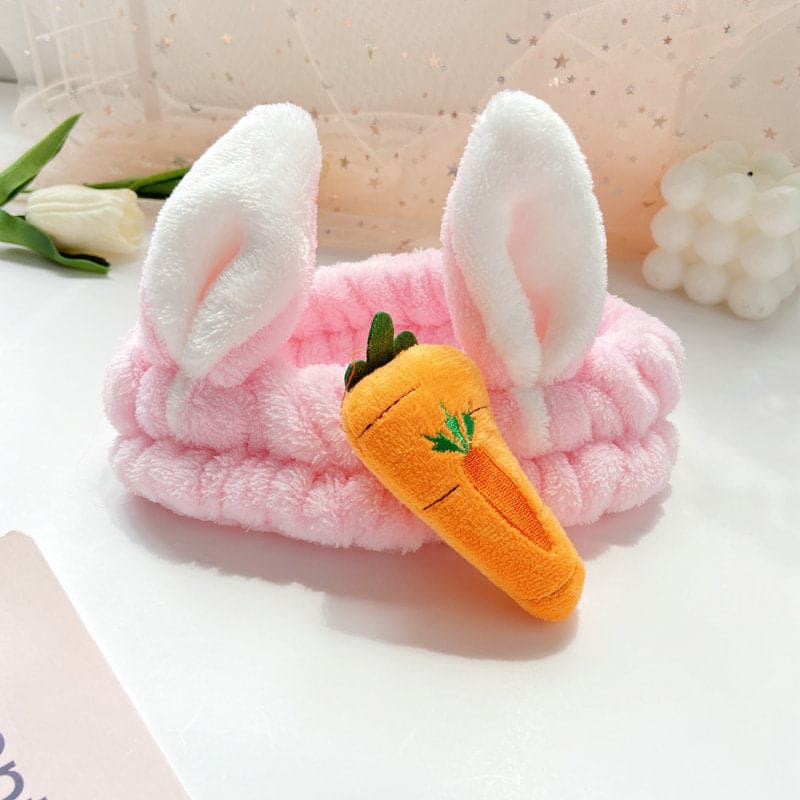 Carrot Rabbit Ears Face Wash Headband, Wash Face Hair Holder Hairband, Soft Warm Coral Fleece Bow Animal Ears Headband, Soft Lovely Wash Face Hairband, Spa Headband for Makeup, Perfect Cosmetic Headband
