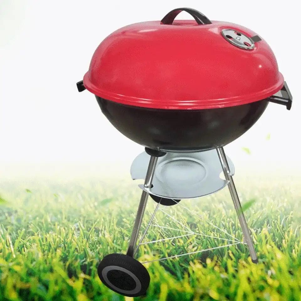 Charcoal Barbecue Grill, Barbecue Smoker Grill For Outdoor Cooking Camping, Heat Control Round BBQ Kettle, Portable Picnic Oven, Foldable Kebab Stove, Football Style BBQ Grill And Oven With Moving Stand, Trolley Grill Kettle