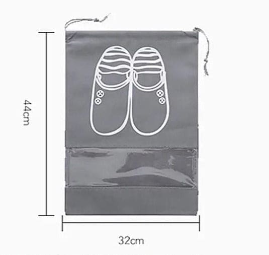 Set Of 5 Travel Shoe Pouch, Grey Non Woven Fabric Dustproof Drawstring Bag, Breathable Storage Pouch With Visual Window, Portable Shoe Organizer Drawstring Bag