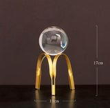 European Style Metal Brass Art Tripod, Crystal Ball Stand Decor, Gorgeous Interior Showpiece Glass