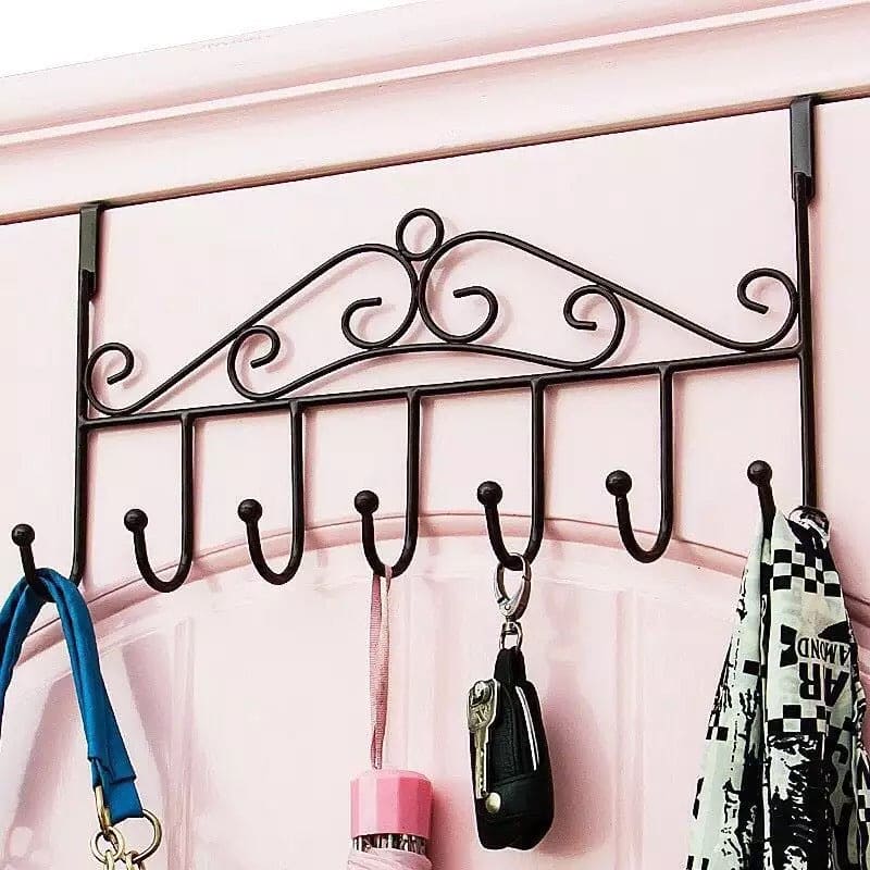 7 Hook Iron Door Hanger, Door Rear Behind Hook,  Wall Mounted Storage Hanger Hook, Wrought Iron Hooks for Home Bedroom Bathroom Hat Coat Clothes, Towel Hat Clothes Wall Rack