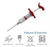Meat Marinade Seasoning Flavor Injector, Injection Syringe With Screw-on Meat Needle For BBQ Grill