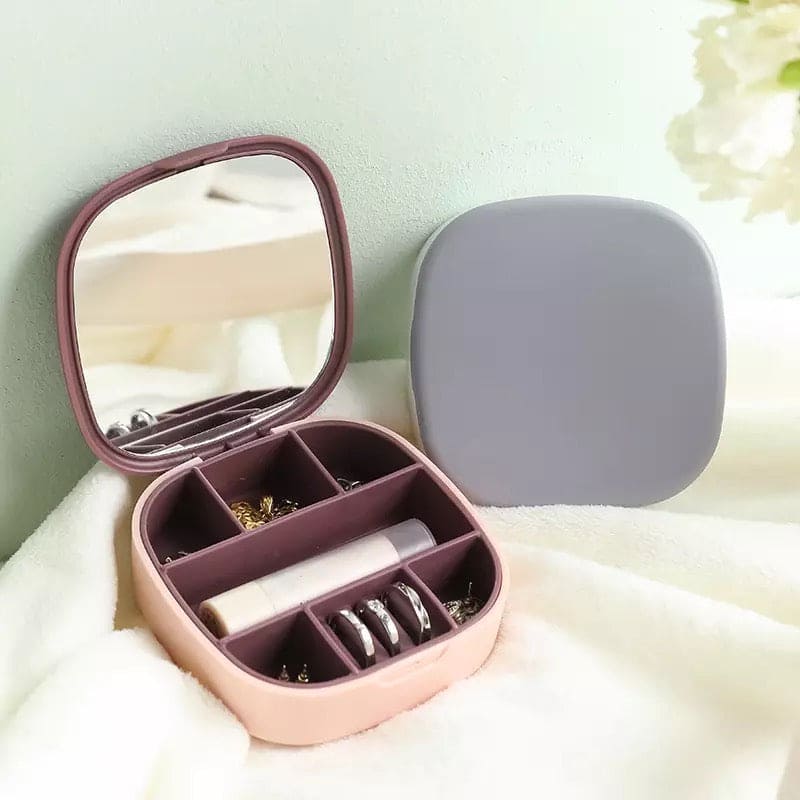 Mini Jewellery Box. Square Stud Earrings Box, Portable Small Travel Jewellery Storage Box, Women Girl Portable Earrings Ring Necklace Jewellery Case Organizer, Jewellery Organizer With Mirror, Earrings Lipstick Ring Storage Case