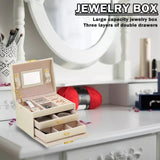 3 Layer Luxurious Large Capacity Jewellery Organizer, Large Capacity Display Holder, Earring Ring Bracelet Storage Case for Women, Double Drawer Leather Jewellery Box, Earring Bracelet Holder Organizer With Mirror