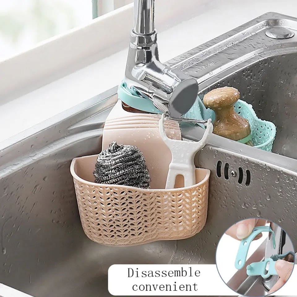 Silicon Sink Basket, Punch-Free Hanging Bag, Plastic Leaching Rack, Faucet Kitchen Sponge Basket, Kitchen Sink Holder, Adjustable Soap Sponge Shelf, Hanging Drain Basket, Plastic Saddle Faucet, Caddy Drainage Strainers Basket