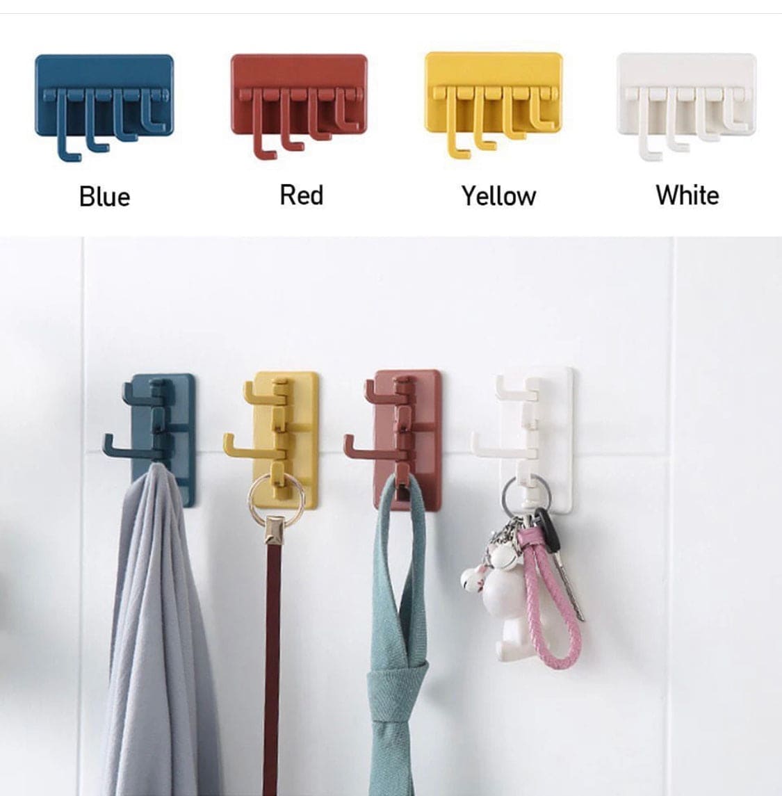 ABS Wall Hooks Storage Rack, Seamless Rotatable Strong Hook, Rotatable 4-Hook Key Hook Wall Self Adhesive Key Wall Hanger