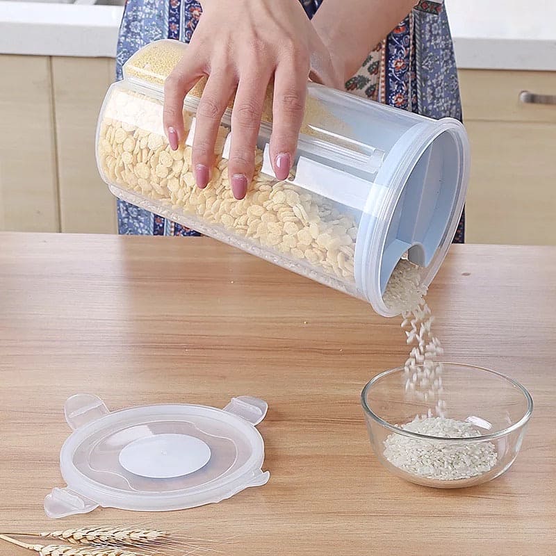 3 Compartment Food Preservation Plastic Container, Large Dry Fruit Box, Air Tight Cereal Jar