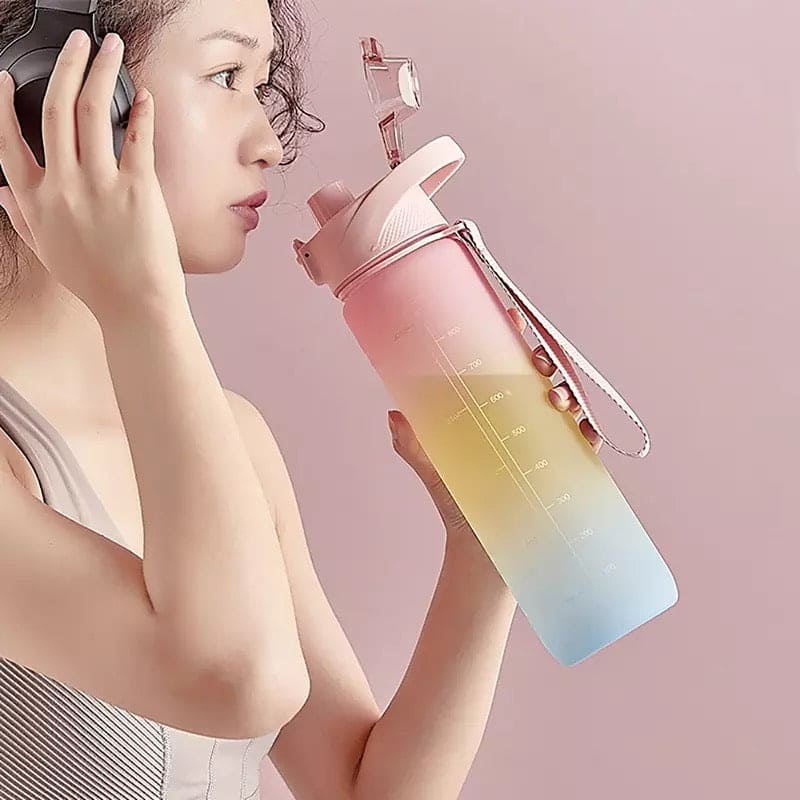 1L Fashion Large Capacity Sport Plastic Drinking Bottle, Time Marker Fitness Jug, Kettle Gym Water Drinking Bottle