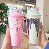 Unicorn Popsicle Cup, Double-layer Plastic Straw Mug, Lovely High Appearance Water Cup With Cover, Unicorn Sippy Coffee Cup, Portable Popsicle Cup