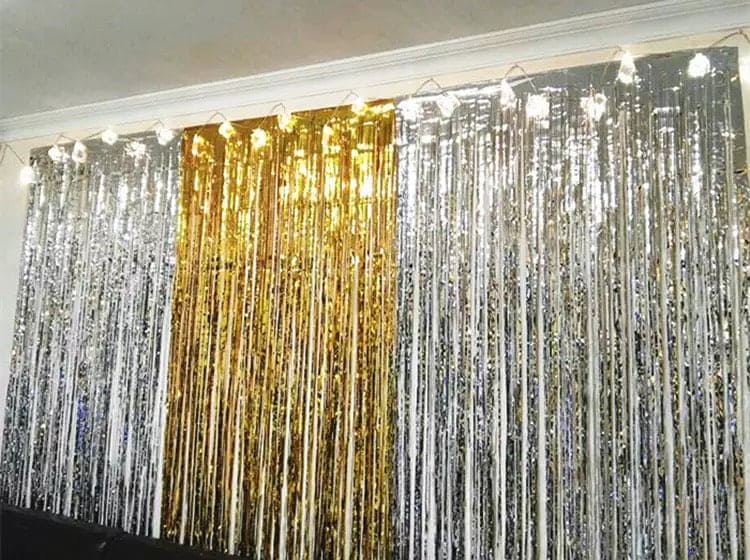 Birthday Party Back Drop, Metallic Tinsel Foil Fringe Curtains, Back Drop Foil Curtains, Shiny Tinsel Foil Fringes Curtain, Party Decorations Party Celebrations