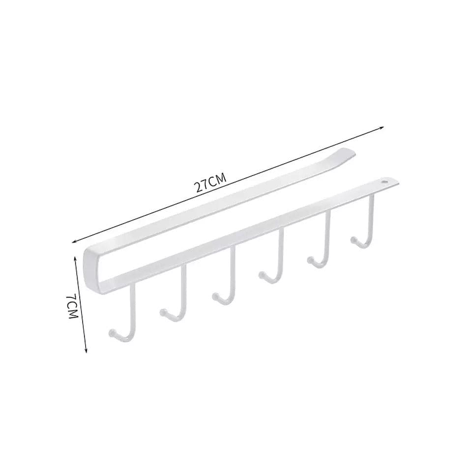 Kitchen Cabinet Hook Hanger, Kitchen Storage Cupboard Hanging Rack, 6 hooks Metal Cabinet Holder, Multifunctional Stuck Board Organizer, Under Cabinet Closet Hook Rack