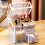 Acrylic Multifunctional Glass Cosmetic Organizer, Makeup Brush Storage Holders Box, Lipstick Eyeline Pencil Holder Beauty Supplies, Vintage Brass Edge Makeup Brush Holder
