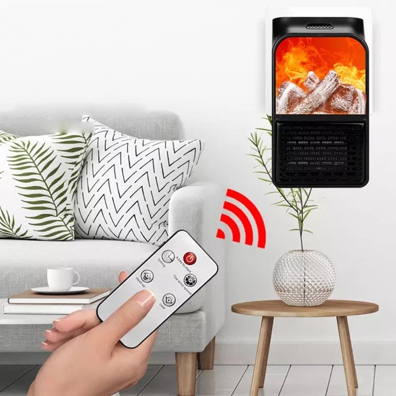 900W Mini Electric Fan Heater, Remote Control Portable Desktop Household Plug-in Room Heater, Air Heating Space Winter Warmer Fan, Small Portable Ceramic Space Heater, Thermostat Control Fireplace Heater With Realistic Flames