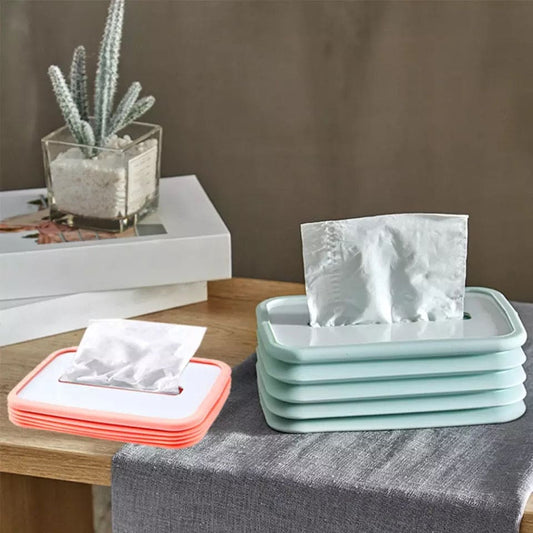 Creative Silicone Flexible Folding Tissue Box, Bedroom Kitchen Desktop Paper Holder, Napkin Storage Case, Silicone Foldable Tissue Box, Environmental Protection Home Tissue Container, Napkin Tissue Holder Case for Office Home