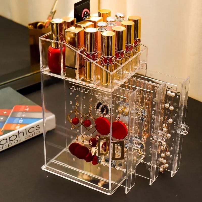 Acrylic Transparent Jewellery Cosmetic Box, Cosmetic Lipstick Jewellery Storage Box, Jewellery Display Organizing Shelve, Luxury Drawer Shelf Organizer, Jewellery Display Stand, Dustproof Jewellery Rack Display, Transparent Crystal Jewellery Rack