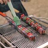 Portable BBQ Grilling Basket, Stainless Steel Nonstick Barbecue Grill Basket, Wooden Handle Barbecue Grill Basket, Barbecue Grill Mesh Rack, Coating Clamp Holder, Barbecue Picnic Camping Tools, Reusable Anti Corrosion Wooden Handle Barbecue Tool